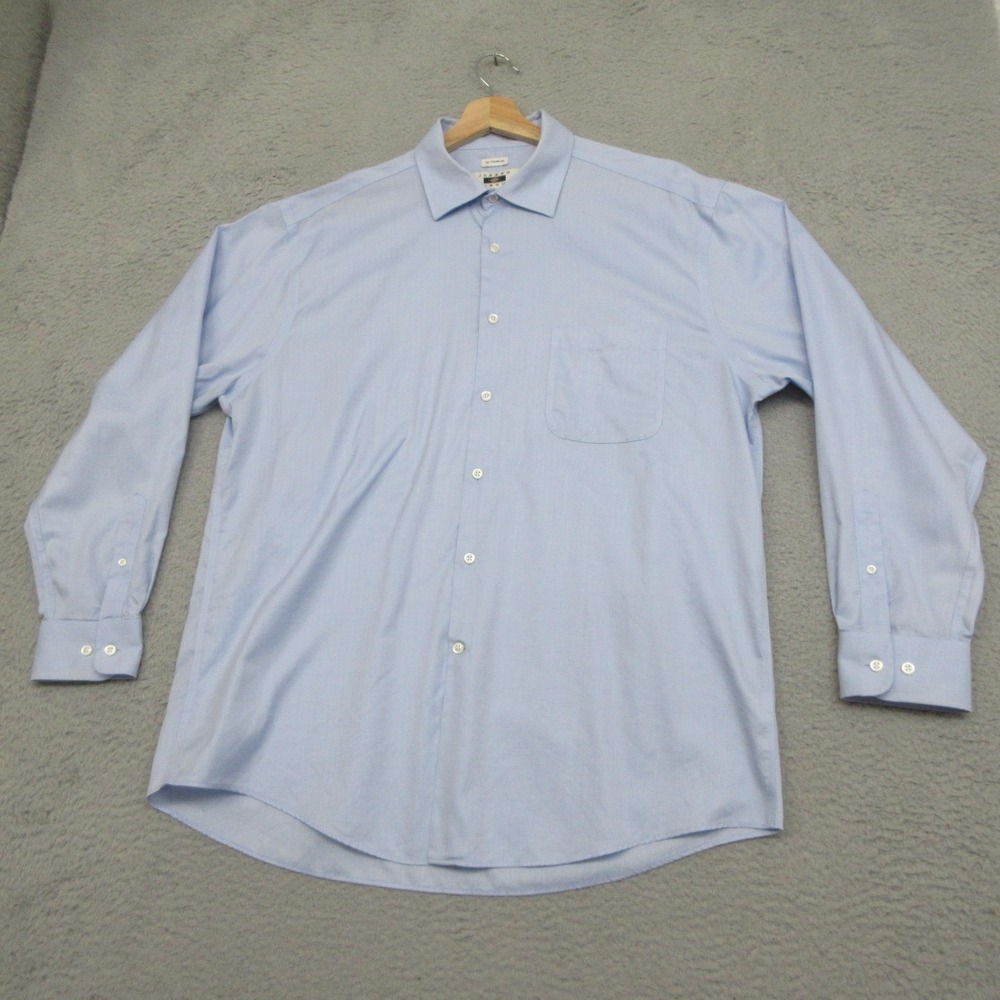 Joseph Abboud Dress Shirt Mens 17.5 34/35 Blue Herringbone Non Iron Cotton Work